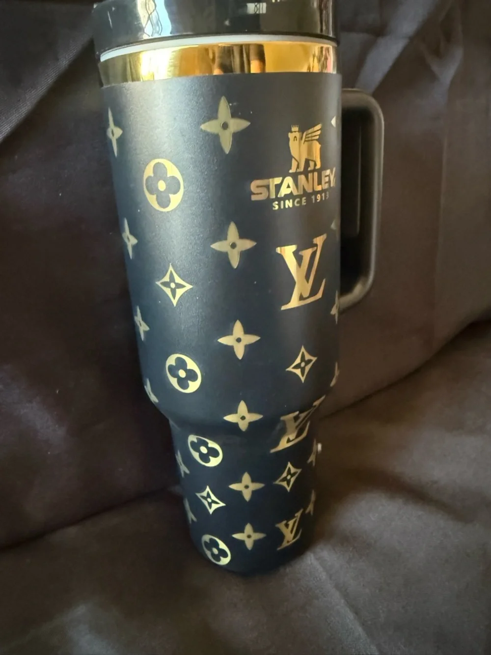 New Stanley 40oz Black and Gold Laser LEngravedV with Straw (No Original Box) - Picture 3 of 7